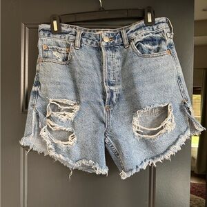 We The Free Blue Distressed Jean Shorts